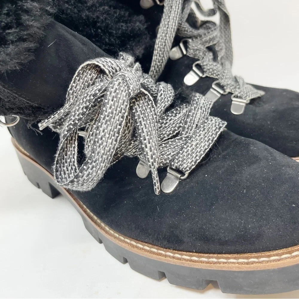 WHITE MOUNTAIN Women’s Black GLAMOROUS ANKLE BOOTIE Lug Sole Shearling Fur Sz 11